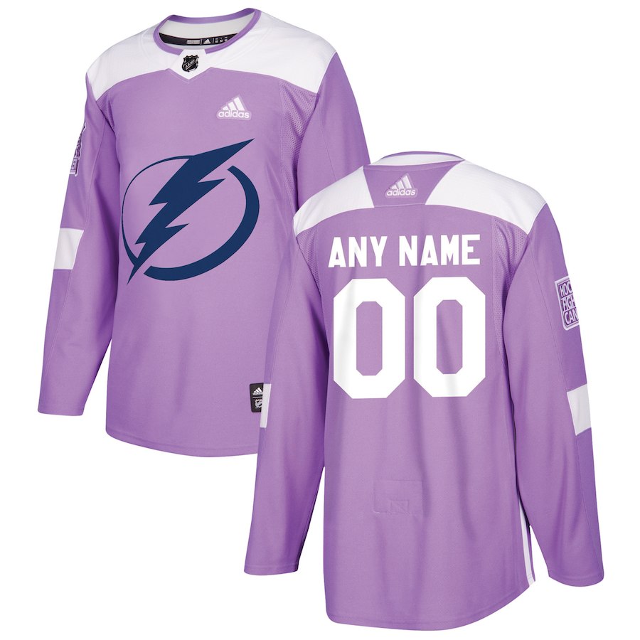 Men NHL adidas Tampa Bay Lightning Purple 2018 Hockey Fights Cancer Custom Practice Jersey